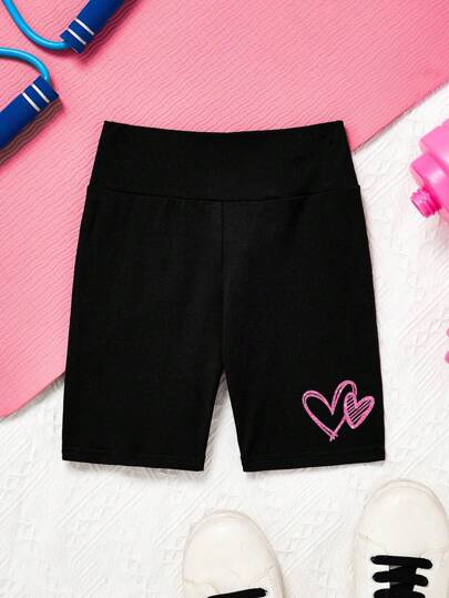 SHEIN Young Girl Casual Simple Heart Printed Leggings For Spring And Summer