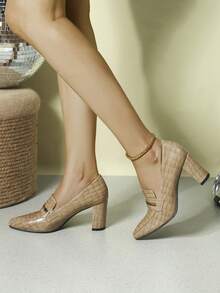 杏色杏仁頭深口跟鞋女鞋 - 杏色 - 查看 5