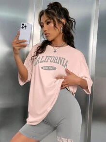 Chiquease Letter Print Oversized Short Sleeve T-Shirt And Shorts Set - Multicolor - View 4