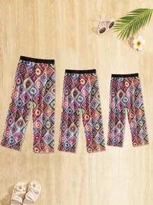 Conjunto de ropa a juego de mamá y yo para niñas jóvenes que incluye pantalones de punto impresos (3 piezas se venden por separado) - Multicolor - Ver 6