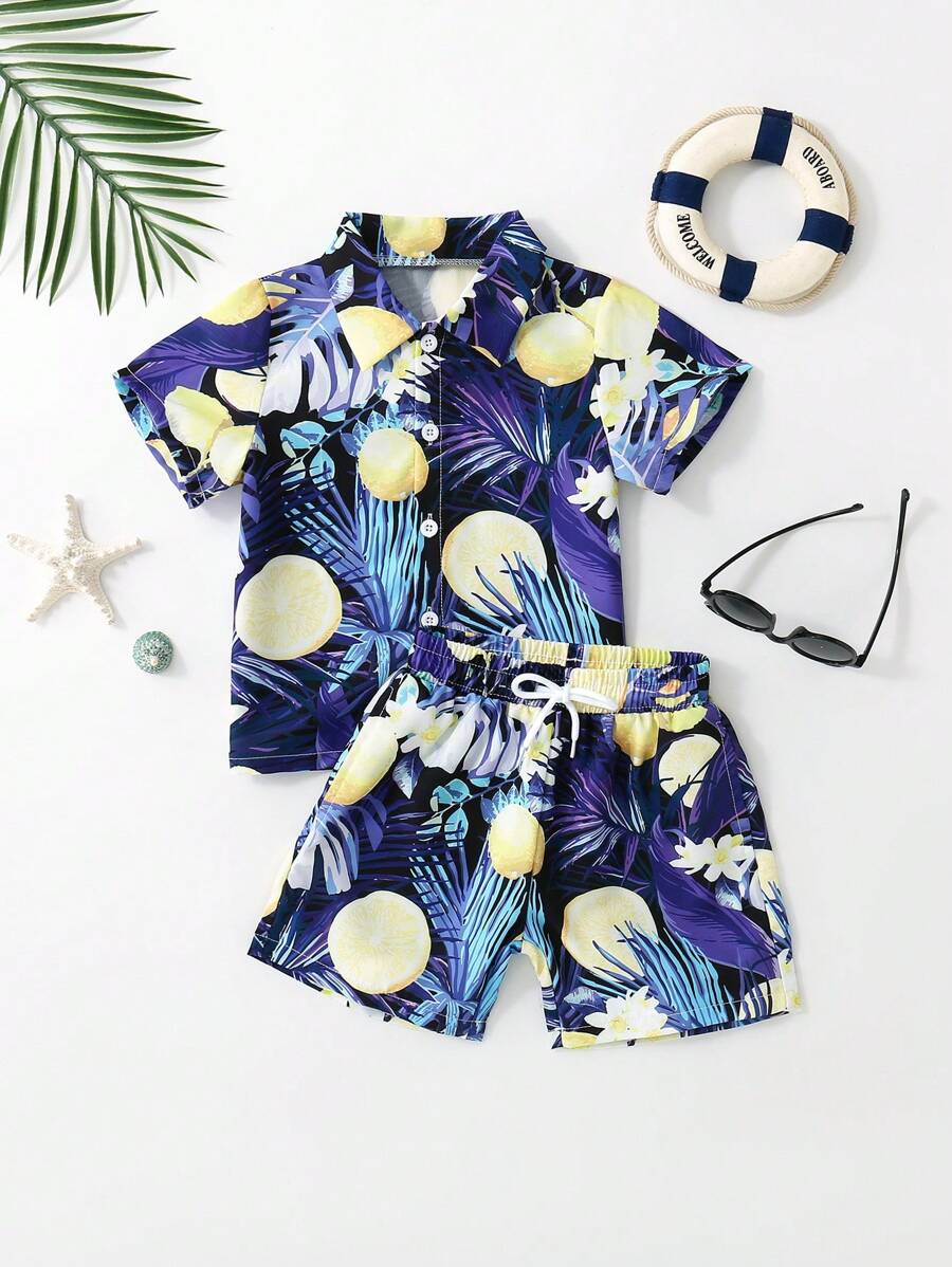 Young Boys' Tropical Print Beach Set - Multicolor - View 1