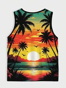 Manfinity RSRT Plus Size Men's Summer Tropical Print Trim Casual Tank Top