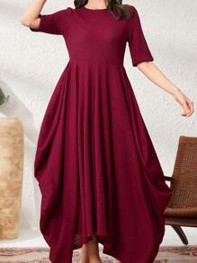 Al Najma 女款圓領側垂褶連身裙 - 紅色 - 查看 3