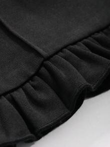 FRIFUL Women's Solid Color Toothpick Slim Fit Flare Pants With Ruffled Hem