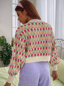 SHEIN Unity 女裝針織鈕扣開衫,帶有校園風格,適合春秋兩季 - 杏色 - 查看 2