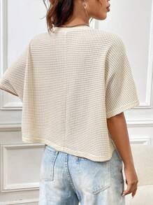 SHEIN EZwear Camiseta De Punto Suelta Para Mujer En Color Albaricoque