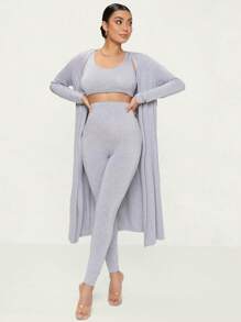 SHEIN 孕婦裝素色背心上衣和緊身褲套裝帶腰帶外套 - 淺灰色 - 查看 1