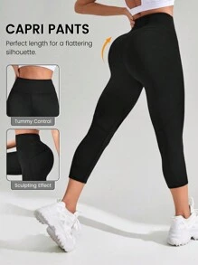 Easithlete Đơn giản Vá lại Yoga & Phòng thể dục Capri Xà cạp - màu đen - Xem 1