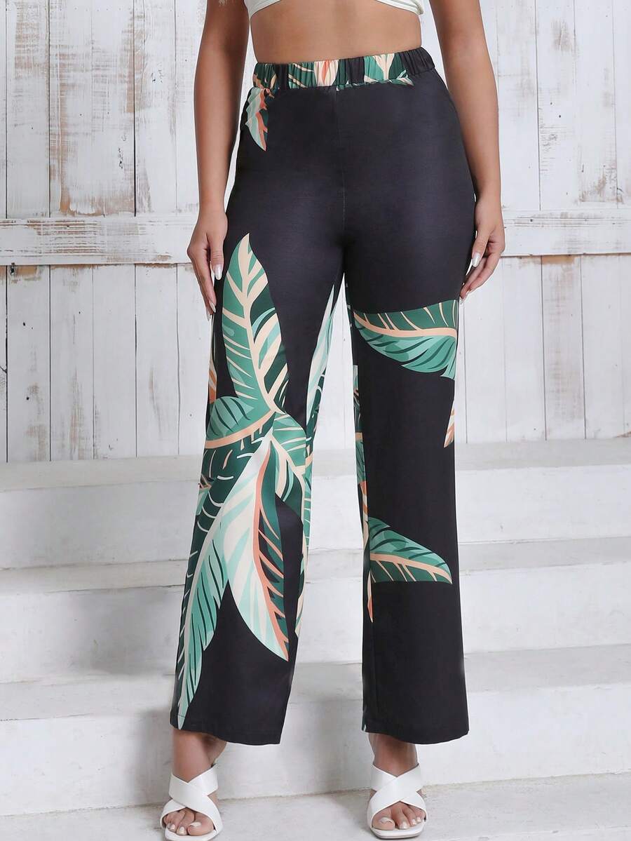 SHEIN VCAY 女性熱帶植物印花長褲 - 彩色 - 查看 1