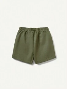 Cozy Pixies Conjunto De 2 Piezas De Shorts Deportivos Informales Para Niños Con Cintura Elástica Decorativa Tejida Con Bolsillos Y Cinturón. - Verde militar - Ver 10