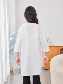 SHEIN Chemise ample, mignonne, à motif floral pour filles préadolescentes avec col châle et ourlet asymétrique, pour sorties quotidiennes