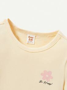 Cozy Pixies 3pcs Baby Girl's Floral Print Round Neck Ruffle Hem Short Sleeve Top Set - Apricot - View 6