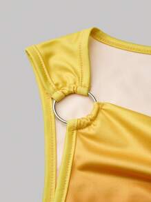 EMERY ROSE Gradient Halter Neck Pleated Casual Tank Top With Circular Detailing - Multicolor - View 6