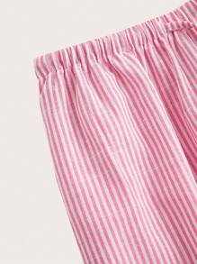 SHEIN EZwear 條紋休閒寬鬆直筒褲,適合春夏季節 - 粉色 - 查看 3