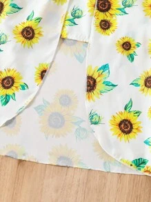 SHEIN Young Girl Sunflower Print Neckline Dress For Vacation - Yellow - View 4