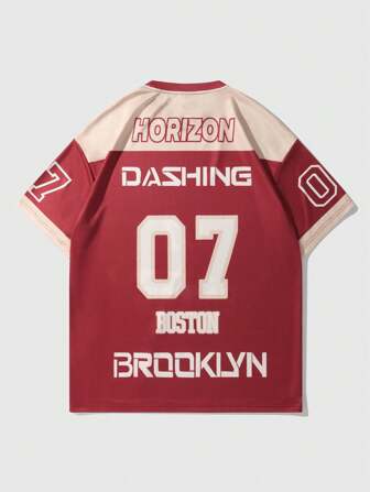 Street Life Herren Lässig Sommer Kurzarm T-Shirt mit Renn-Icon Muster und Farbblock-Design, Schule