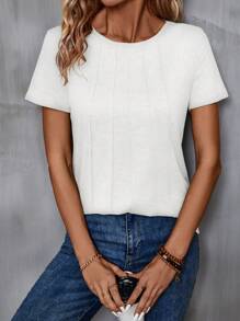 SHEIN LUNE Xếp li Ngắn tay Áo thun Với Mở rộng Mặt trước Hem - trắng - Xem 6