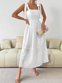 Chiquease 純色接搭中空刺繡無袖連衣裙 - 白色 - 查看 7