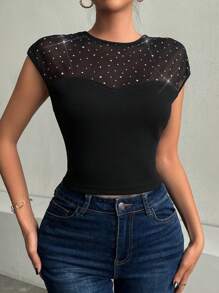 SHEIN Privé Camiseta De Malla Transparente Con Cuello De Corte Ajustado Para Mujer