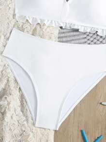 Teen Girls Ruffle Trim Bikini Set With Beach Skirt Summer Beach - White - View 3