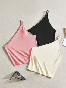 SHEIN BASICS 단색 원숄더 타이트 크롭 탑 - 멀티컬러 - 보기 6