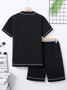 Teenager-jungen Brief Bedrucktes Kurzarm-shirt Und Shorts Set Mit Zwei Teilen