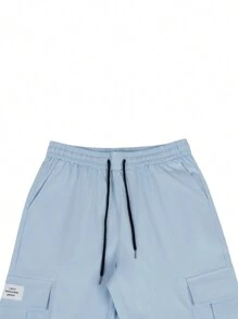 Manfinity Homme Men's Letter Patch Cargo Style Pants With Pockets And Elastic Cuffs, For Fall - Baby Blue - View 5