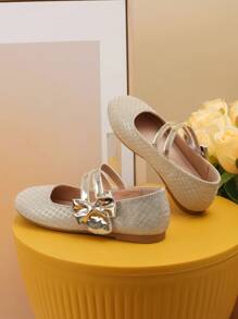 1pair Girls' Fashionable Metallic Flat Shoes For Teenagers & Dance, All-Match Style