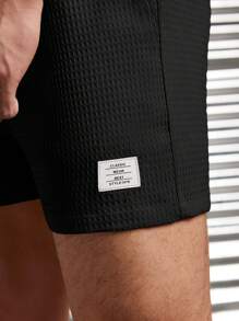 SWAVVY Men's Plaid Waffle Shorts With Letter Printing