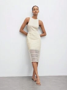 Maija Của phụ nữ Mùa hè Nối Chất vải Vòng cổ Quần bó Váy không tay - Màu be - Xem 3