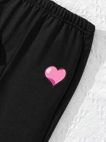 年輕女孩休閒簡約短袖圓領上衣和長褲2件套組合，適用於夏季 - 黑色 - 查看 4