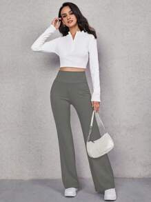 SHEIN EZwear Solid Wideband Waist Flare Leg Pants