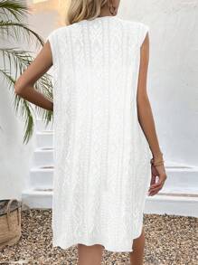 Chiquease Hawaiian Style White Hollow Out Open Front Sleeveless Cover Up For Summer Vacation - White - View 2