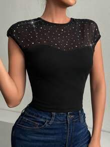 SHEIN Privé Camiseta De Malla Transparente Con Cuello De Corte Ajustado Para Mujer