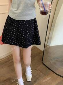 Vintage Plaid High Waist Floral A-Line Skirt