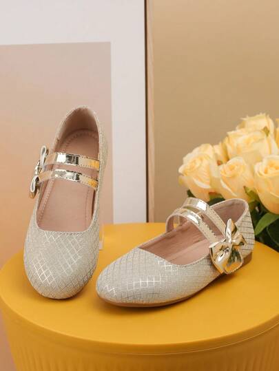 1 Par Zapatos Planos De Moda Metálicos Para Niñas Adolescentes Y Baile, Estilo Combinable