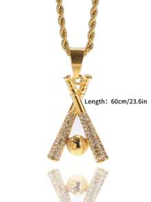 男士水鑽裝飾棒球蝙蝠吊墜項鍊,適用於首飾類禮品和派對 - 金黃色 - 查看 3