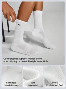 GLOWMODE 3 Pairs Cotton Socks Soft Ventilated Mesh With Embroidered Logo Workout Daily Casual - White - View 2