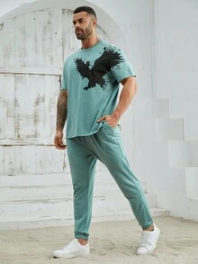 Manfinity Homme Große Größen 2-teiliges Set aus gestricktem, lässigem Kurzarm-T-Shirt und Jogginghose