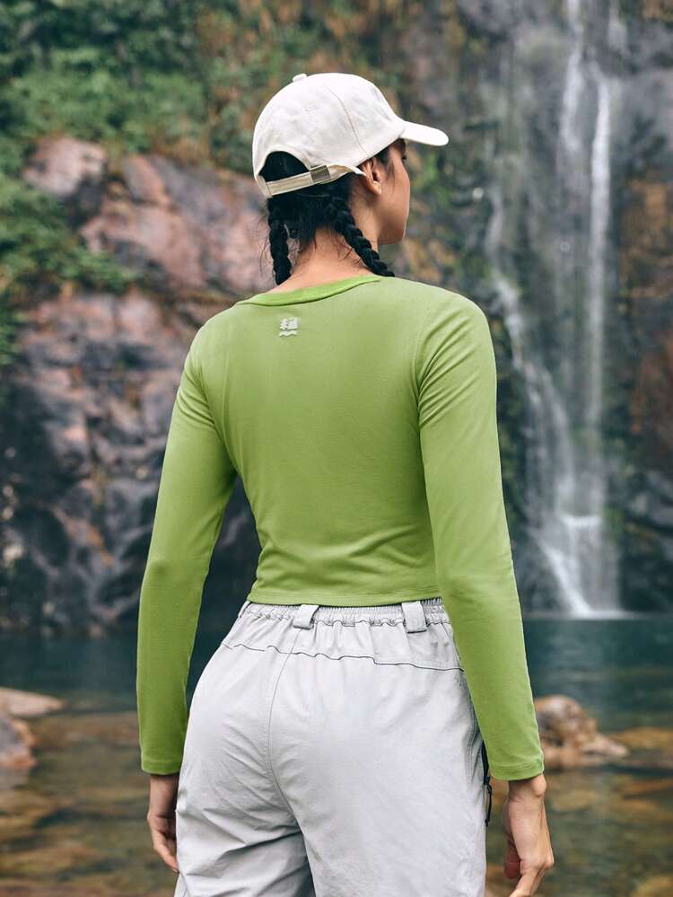Candy Color Outdoor Long Sleeve T-Shirt For Camping, Hiking, City Commuting And Casual Wear With Pleats On Both Sides,Women Tennis Outfit