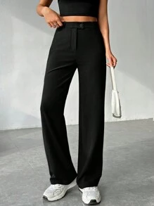 SHEIN EZwear Women's Solid Color Zipper Built-In Straight Pants