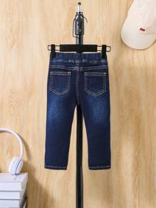 SHEIN 嬰兒男寶寶春夏時尚純色洗水口袋破洞牛仔褲,嬰兒男寶寶夏季服裝套裝