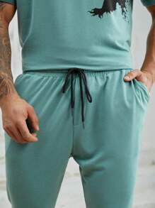 Manfinity Homme Große Größen 2-teiliges Set aus gestricktem, lässigem Kurzarm-T-Shirt und Jogginghose