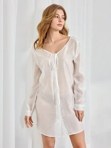 Blusa De Dormir Reversible Para Mujeres Con Malla Transparente - Blanco - Ver 6