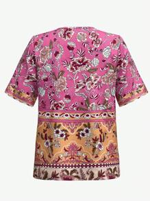 SHEIN LUNE Camiseta De Verano Con Cuello En V De Manga Corta Y Estampado Integral Para Mujer