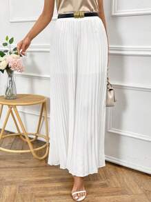 SHEIN Clasi Pantalón Palazzo De Mujer Elegante Y Ligero A Pliegues De Color Sólido - Blanco - Ver 6