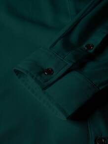 Manfinity Mode Men Solid Color Button Front Long Sleeve Shirt, Fall - Dark Green - View 5