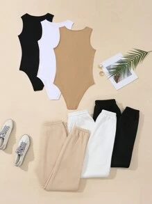 INAWLY 3入組純色連體衣和褲套裝 - 彩色 - 查看 2