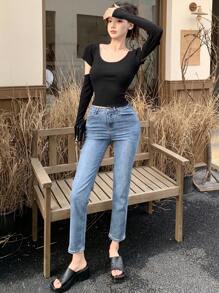 DAZY Solid Color Slim Fit Hollow Out Sweater With Round Neck - Black - View 8