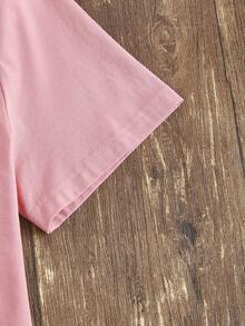 SHEIN VCAY 1件休閒簡約復活節圖案圓領短袖寬鬆女士t恤,適合夏季穿著 - 藕粉色 - 查看 3